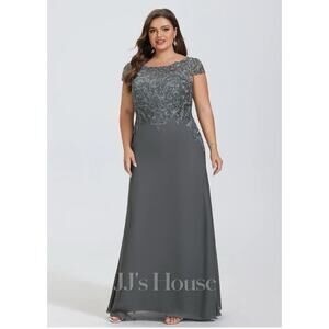 Jj’s House Sheath/Column Scoop Illusion Floor-Length Lace Chiffon Evening Dress
